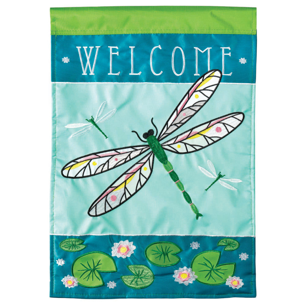 Flag  Double Applique  Welcome Dragonfly Polyester Garden