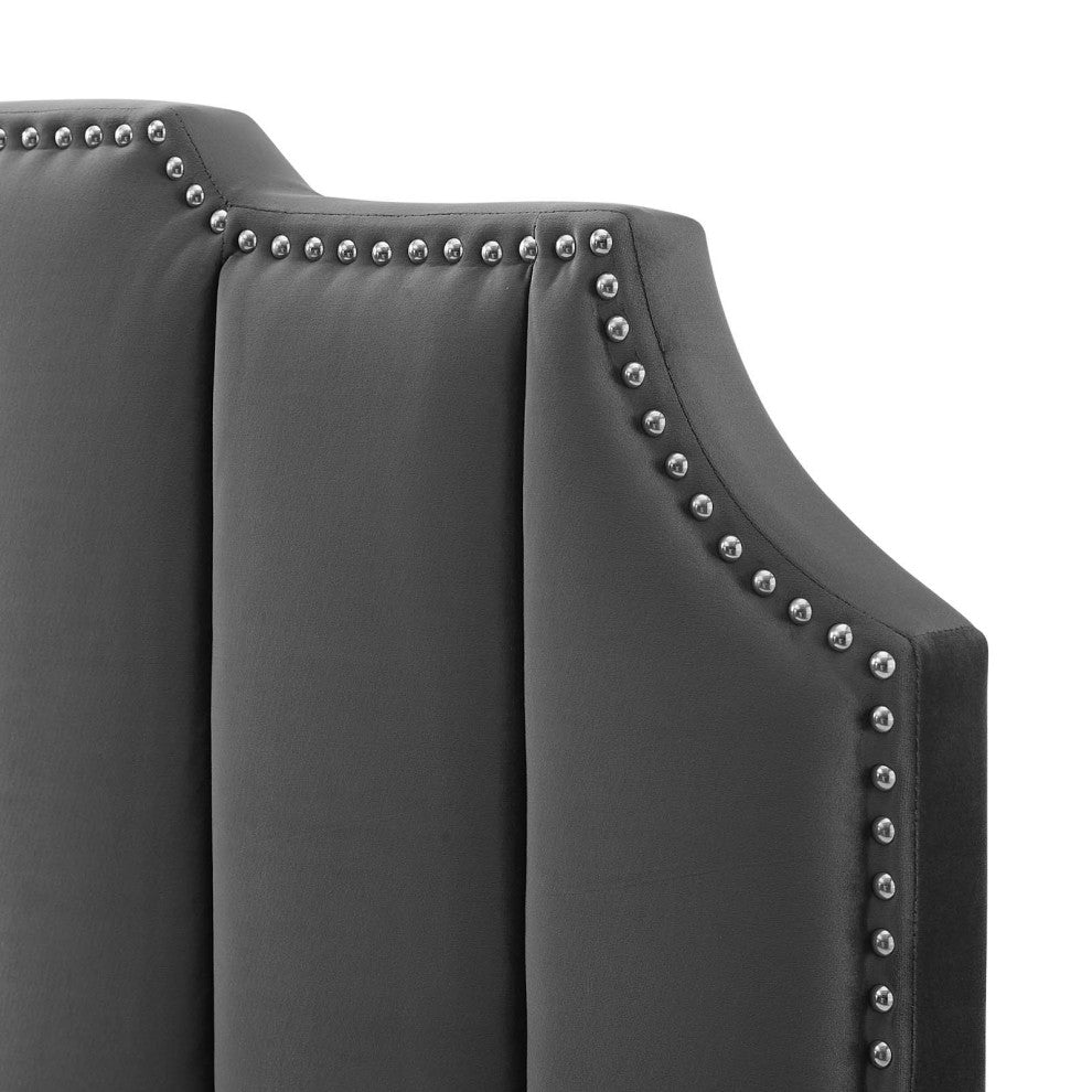 Headboard, Full Queen Size, Velvet, Dark Gray, Modern Contemporary, Bedroom