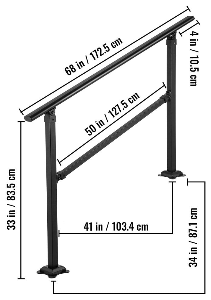 VEVOR Outdoor Stair Railing Transitional Wrought Iron Handrail, 34 Inch, 4 Steps