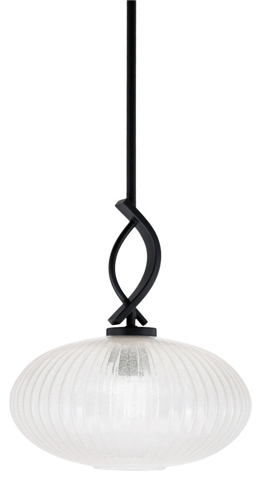 Cavella Stem Mini Pendant, Matte Black Finish, 12" Micro Bubble Ribbed Glass