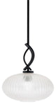 Cavella Stem Mini Pendant, Matte Black Finish, 12" Micro Bubble Ribbed Glass