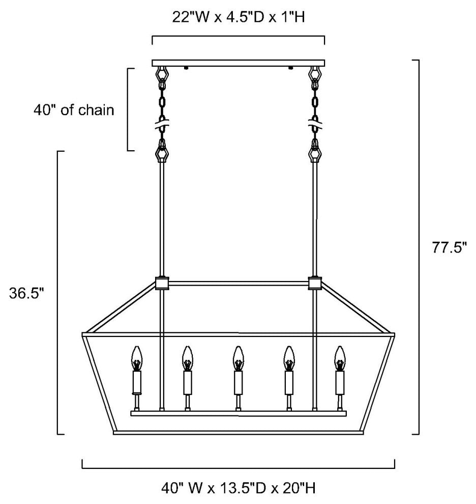 5-Light Matte Black Linear Lantern Pendant Light Cage Chandelier