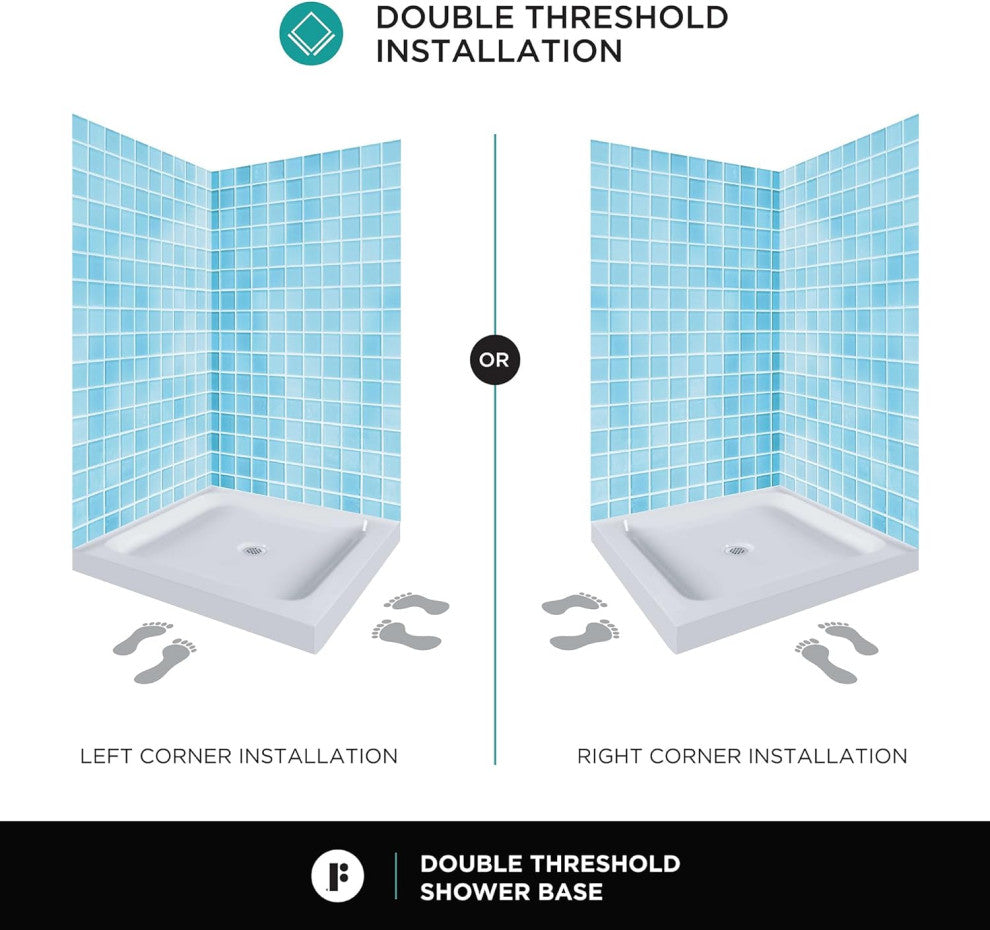 Fine Fixtures Double Threshold Acrylic Shower Base, 30 X 30, Universal