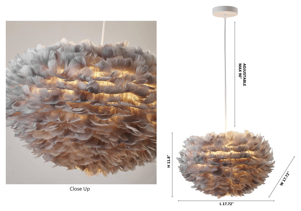 White Iron Ceiling Fixture With Grey Goose Feather