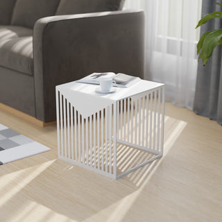 LeisureMod Cisco Modern Square Steel Side Table, White
