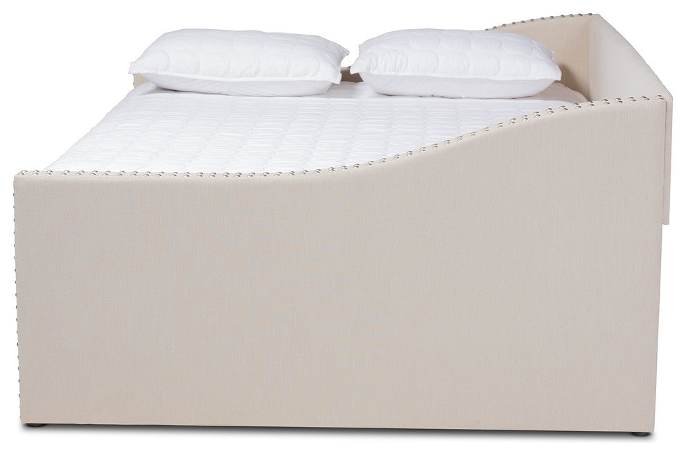 Norys Fabric Upholstered Size Daybed, Beige, Queen, Without Roll-Out