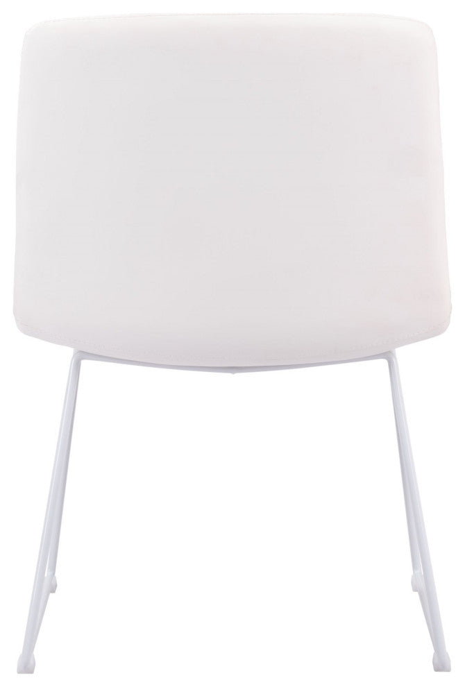 Dining Chair, Set of 2, Faux Vinyl Leather, Steel, White, Kitchen Cafe Bistro