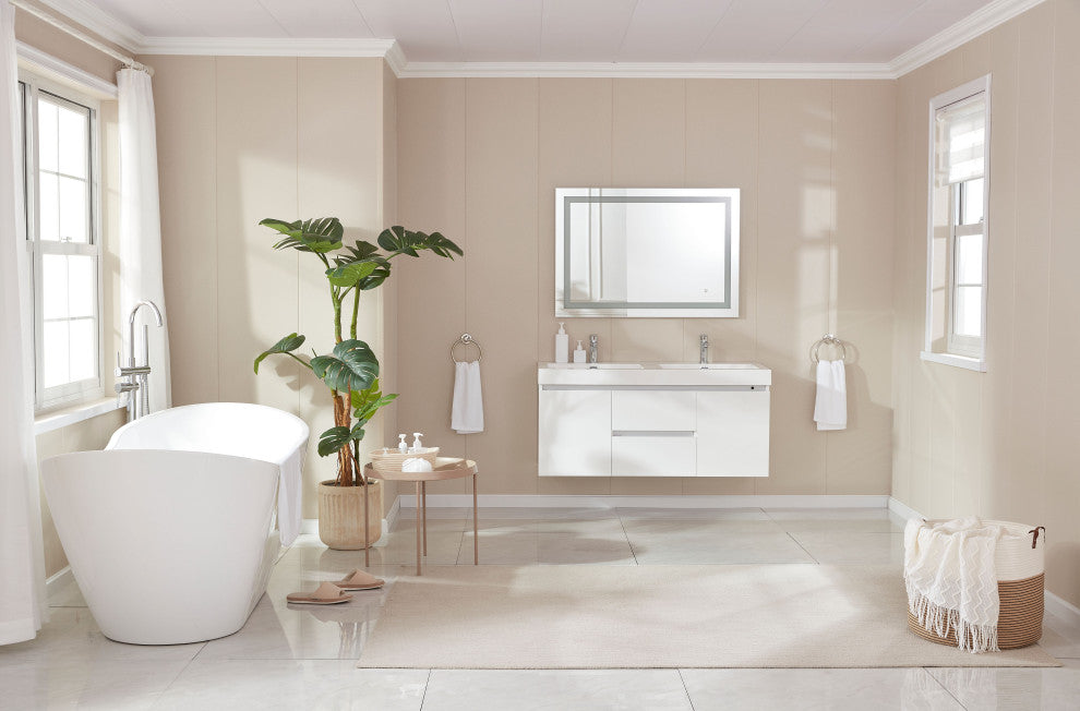Vanity Art Wall-Hung Single-Sink Bathroom Vanity With Resin Top, 48"