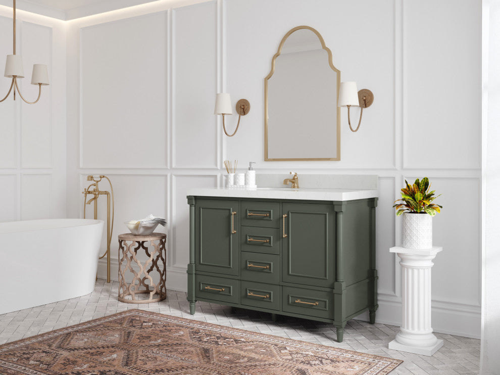 Aberdeen 48 Single Sink Bath Vanity in Pewter Green 2" White Quartz