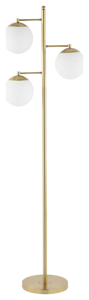 Ellie 66" 3-Light Modern Vintage Iron LED Floor Lamp, Brass Gold/White