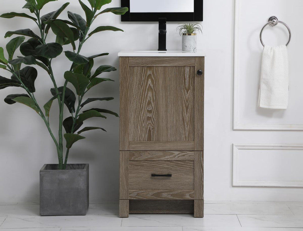 Home Living Single 18" Bathroom Vanity (Weathered Oak)