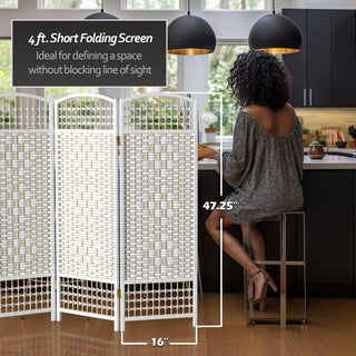 4' Tall Fiber Weave Room Divider, White, 6 Panels
