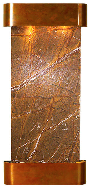 Cascade Springs Water Fountain, Brown Marble, Rustic Copper, Round