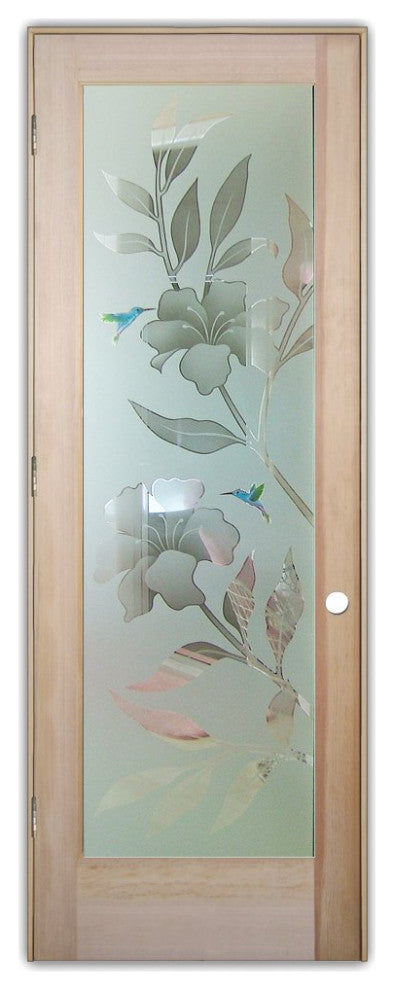 Interior Prehung Door or Interior Slab Door - Hibiscus Hummingbirds -...