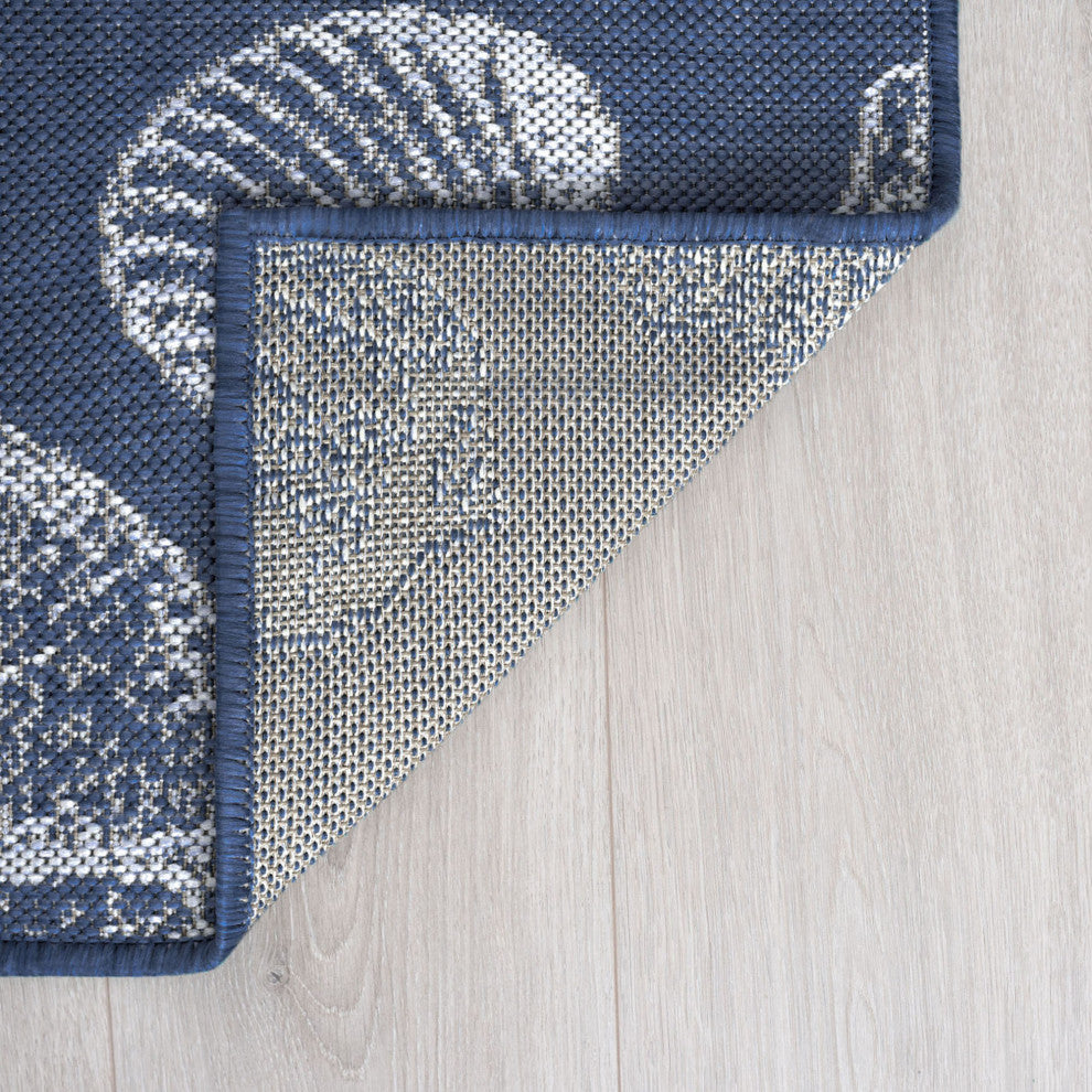 Biscayne Novelty Coastal Navy/Cream Rectangle Indoor/Outdoor Area Rug, 8'x10'