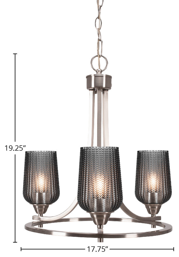 Paramount Uplight 3-Light Chandelier, Brushed Nickel, 5" Smoke Textured Glass