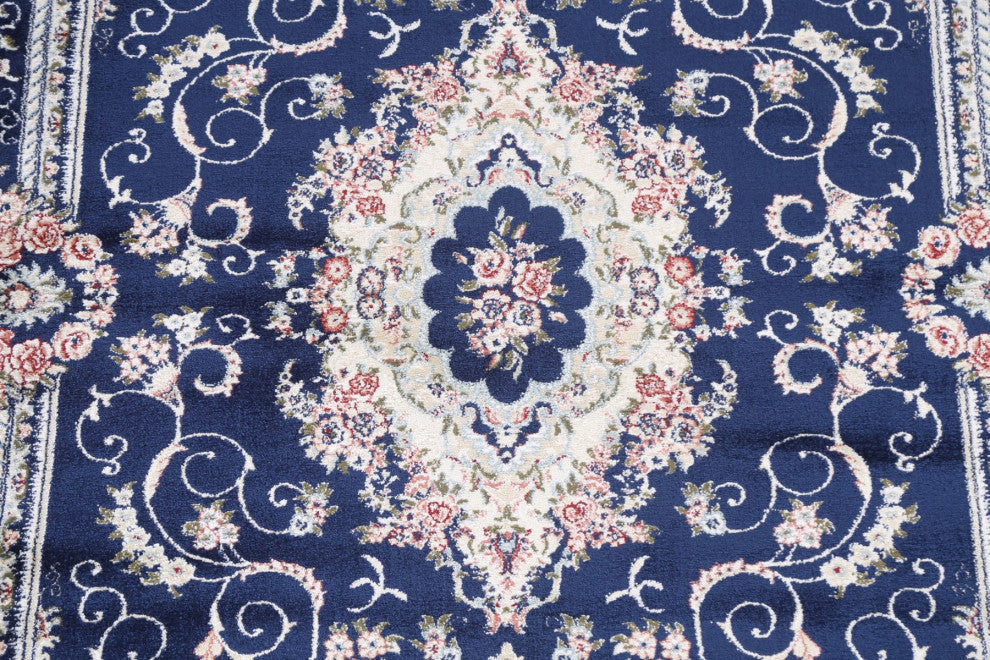 Blue Floral Medallion Transitional Turkish Rug Oriental Carpet 5x8