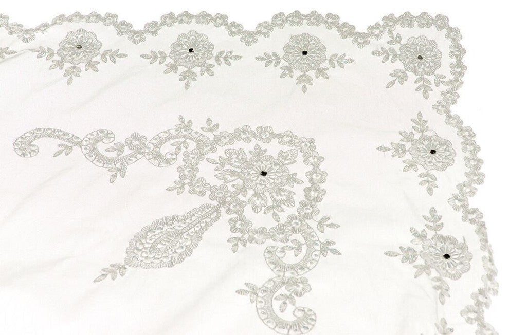 Merrigold Lace Embroidered Tablecloth With Beaded Accents, 80"x80"