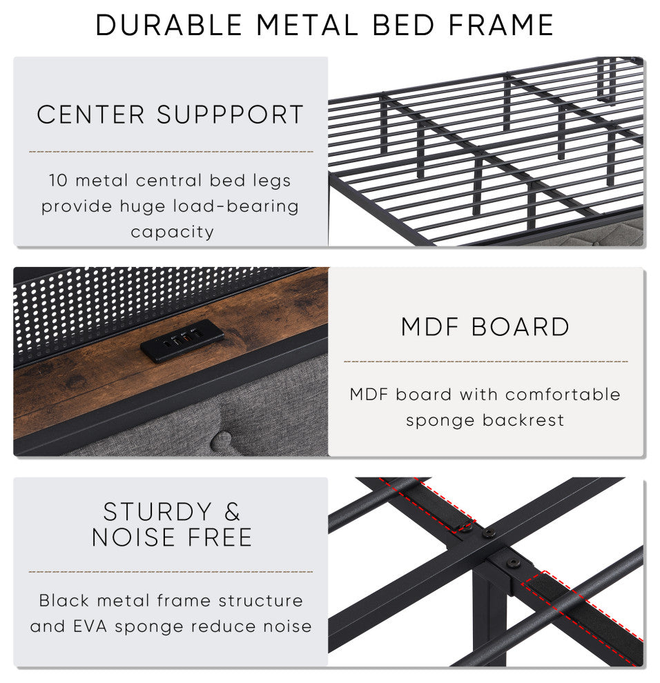 Gewnee King Bed Frame with Storage Headboard
