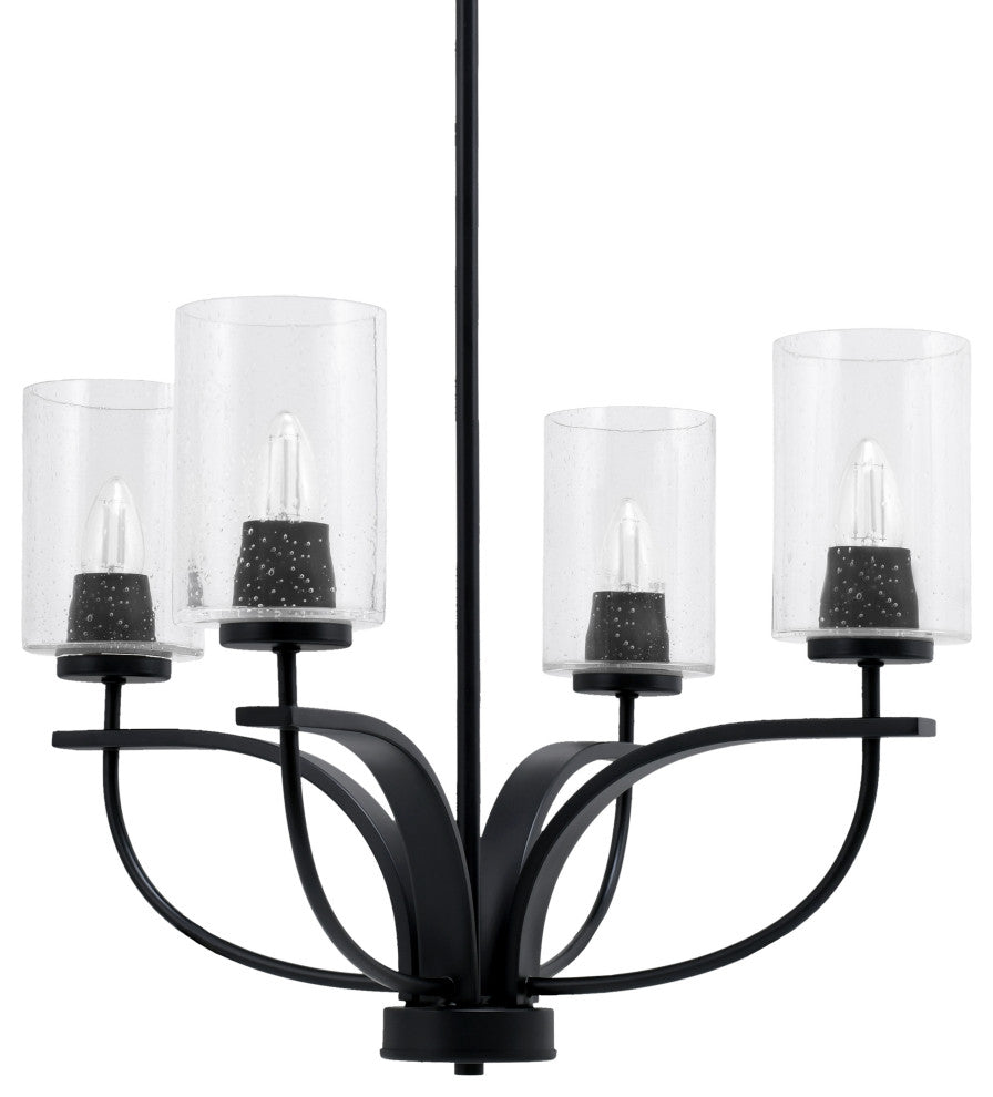 Cavella 4 Light Chandelier, Matte Black Finish, 4" Clear Bubble Glass