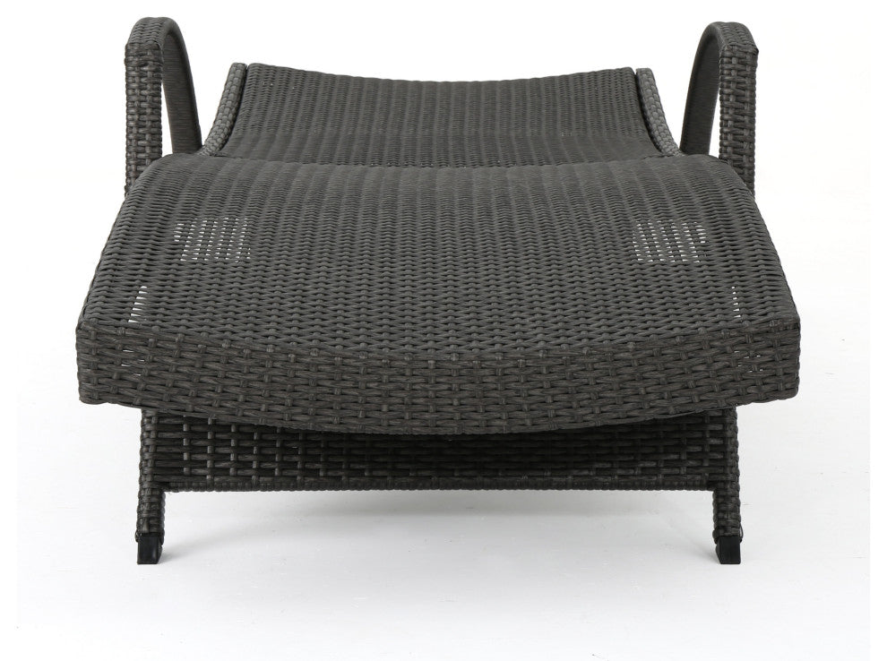 GDF Studio 3-Piece Soleil Outdoor Wicker Arm Chaise Lounges With Side Table, Set