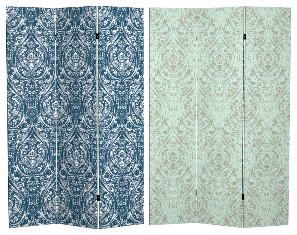 6' Tall Double Sided Ocean Damask Canvas Room Divider