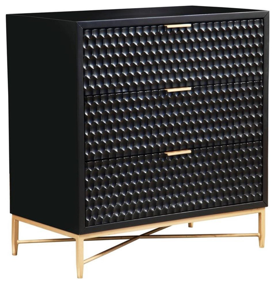 Origins by Alpine Black Pearl Three Drawer Small Wood Chest in Black