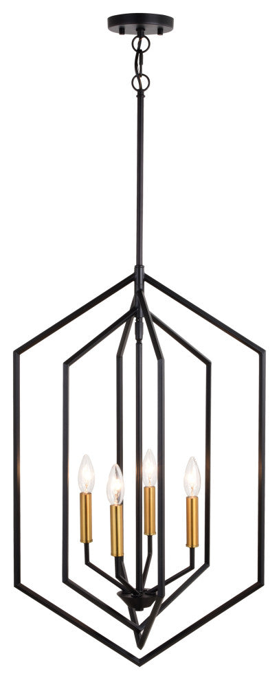 Riley 18" 4 Light Pendant Black and Satin Brass