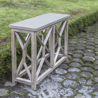 Uttermost Catali Wood and Stone Top Accent Console Table in Ivory and Oatmeal