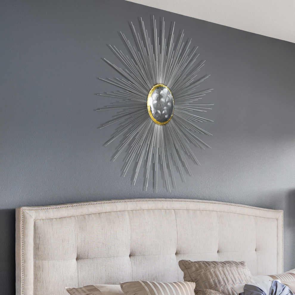 Hand Painted Etched Metal Wall Sculpture, Starburst