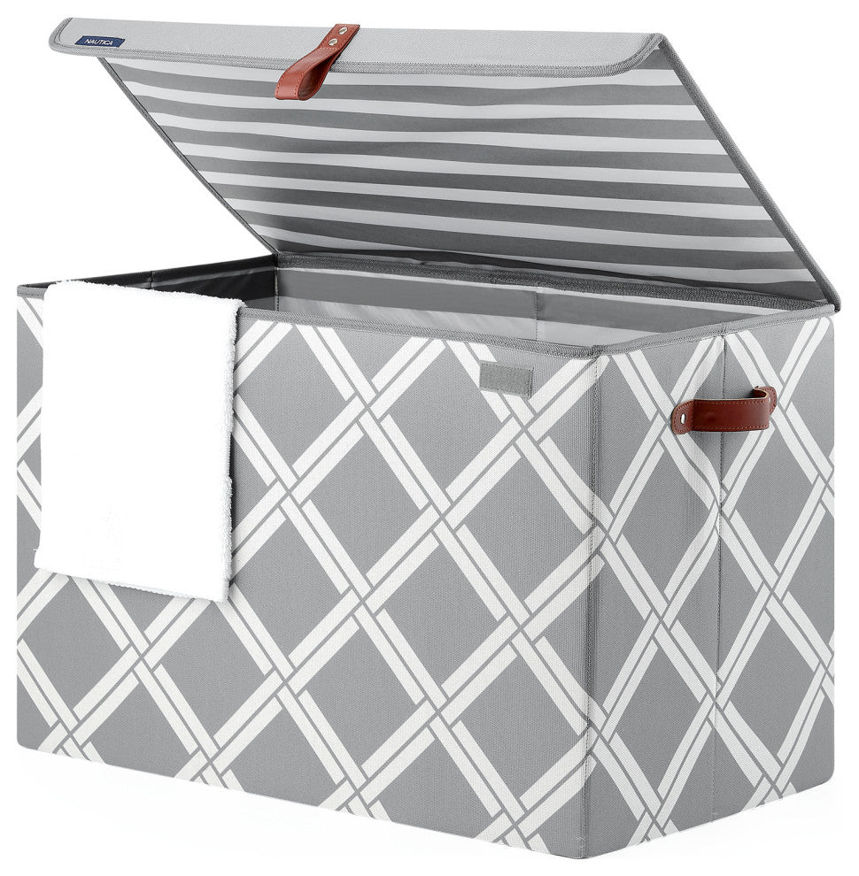 Nautica Folded Large Storage Trunk with Lid, Gray Box Weave