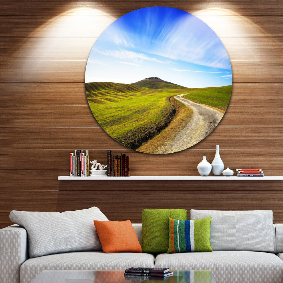 Rural Road And Olive Trees Uphill, Landscape Round Wall Art, 23"