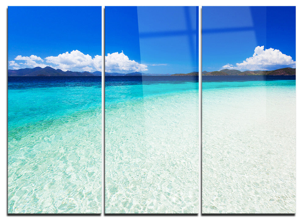 "Vacant Beach With Turquoise Water" Metal Wall Art, 3 Panels, 36"x28"