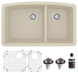 Karran Undermount Quartz 32" 60/40 Double Bowl Kitchen Sink Kit, Bisque