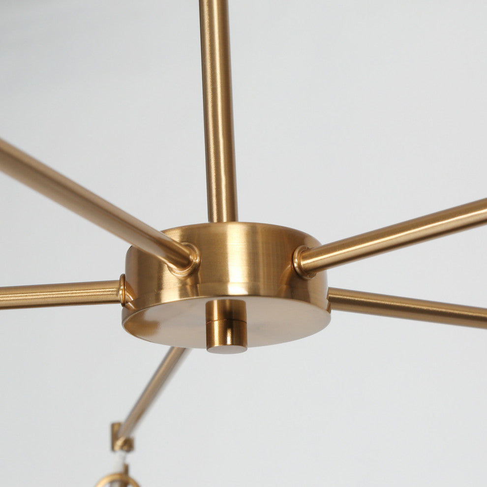 LNC Polished Gold Modern Textured-Glass Chandelier, Radial Design, 5 Lights