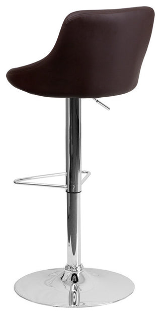 Contemporary Brown Vinyl Bucket Seat Adjustable Barstool With Chrome Base