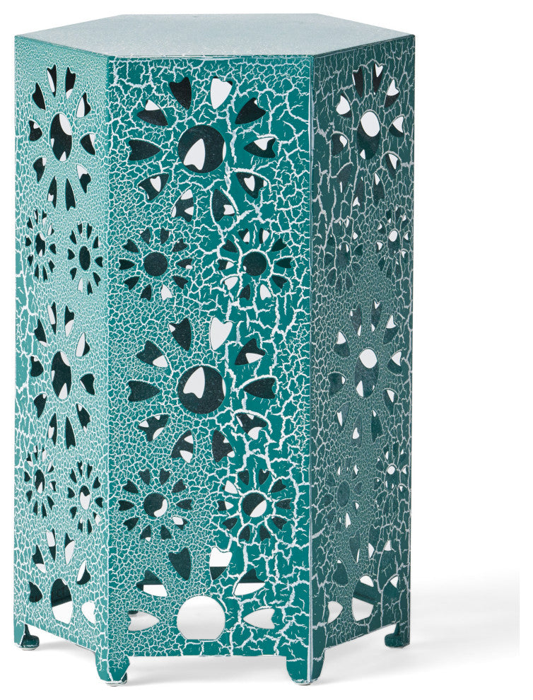 GDF Studio Elliot Outdoor 14" Sunburst Iron Side Table, Crackle Teal