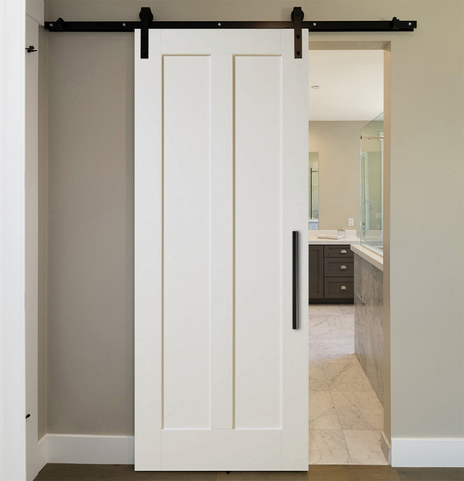 Shaker Sliding Wood Barn Door with 10 different panel designs +  Hardware, Unfinished (Primed), 32"x84" Inches