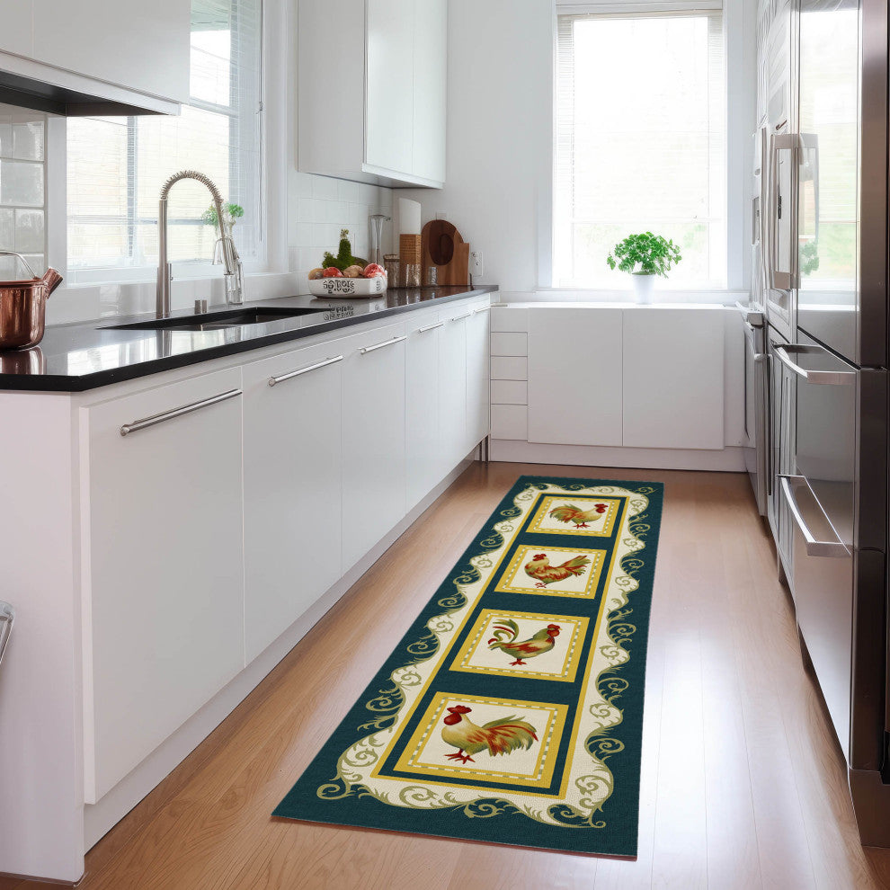 Indoor/Outdoor Kendall KE4 Black Machine Washable 2'3" x 7'6" Runner Rug