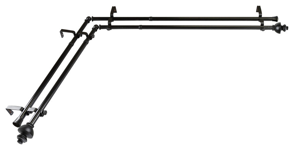 Madalena 13/16 inch Double Corner Window Curtain Rod, Black, 48-84"