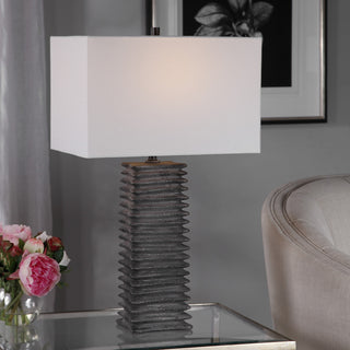 Uttermost Sanderson Ceramic Steel and Fabric Table Lamp in Metallic Charcoal