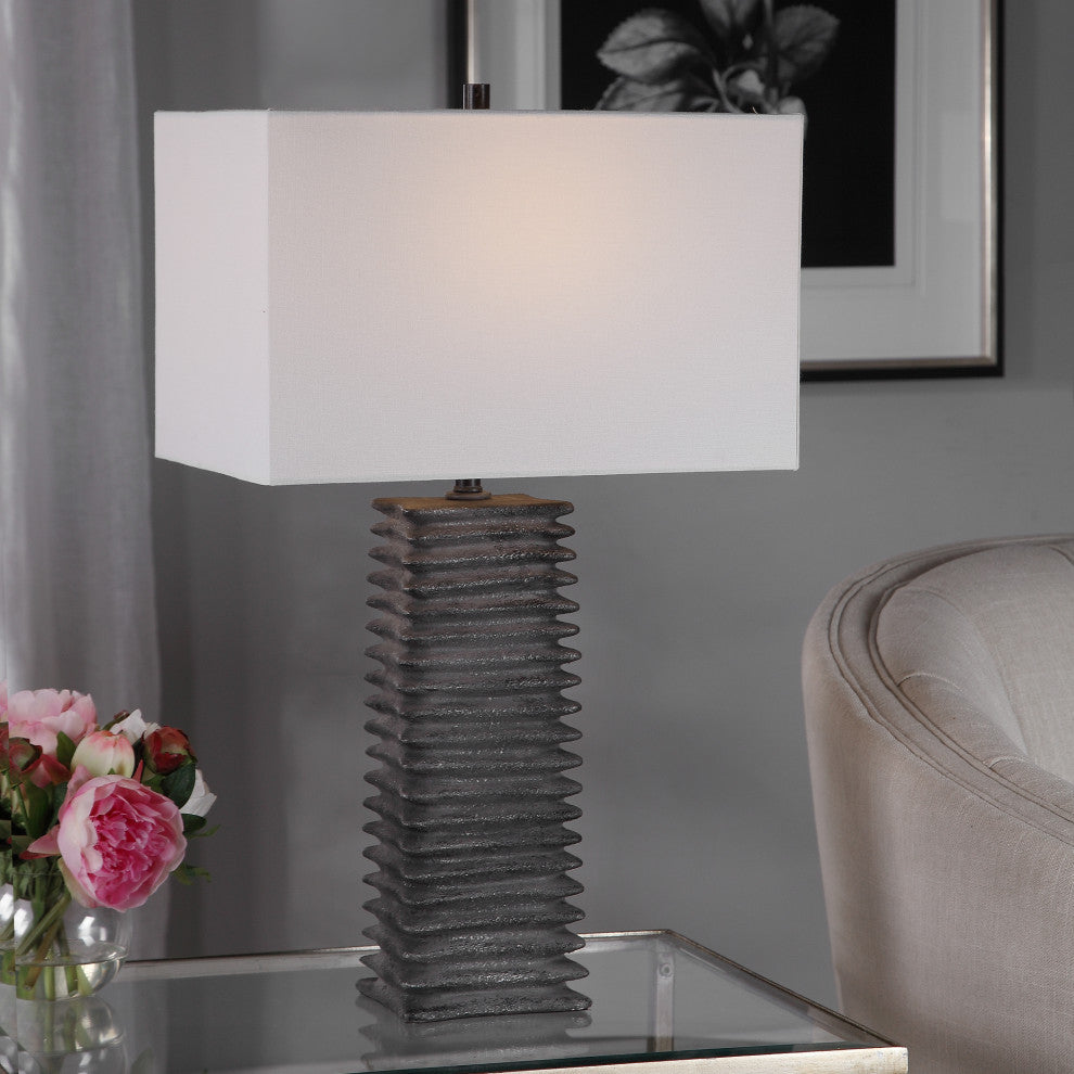 Uttermost Sanderson Ceramic Steel and Fabric Table Lamp in Metallic Charcoal