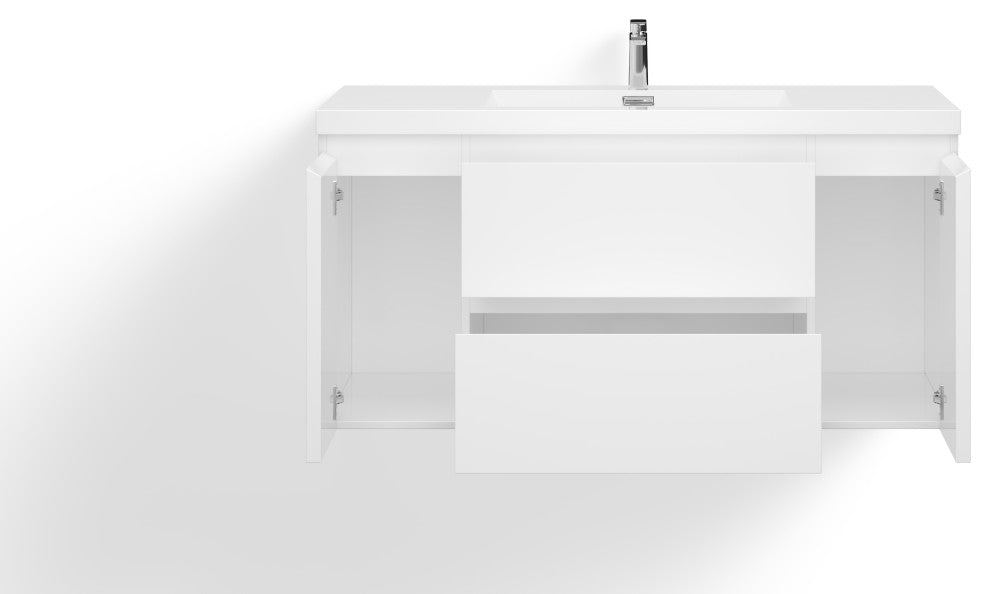 Beacon Bath Vanity, High Gloss White, 48", Single Sink, Wall Mount