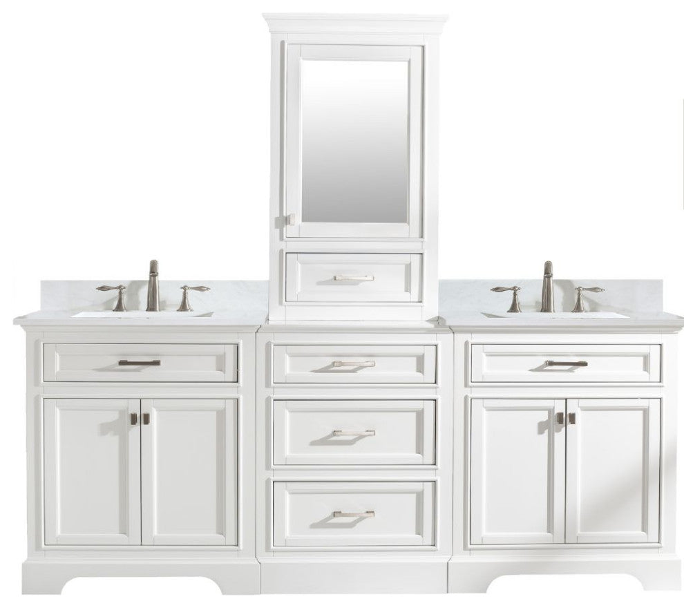 Milano Transitional White 96" Double Sink Bathroom Vanity Modular Set