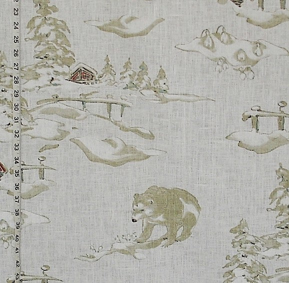 Winter Fabric Bear Snow Alpine Cabin Lodge Decor White, Standard Cut