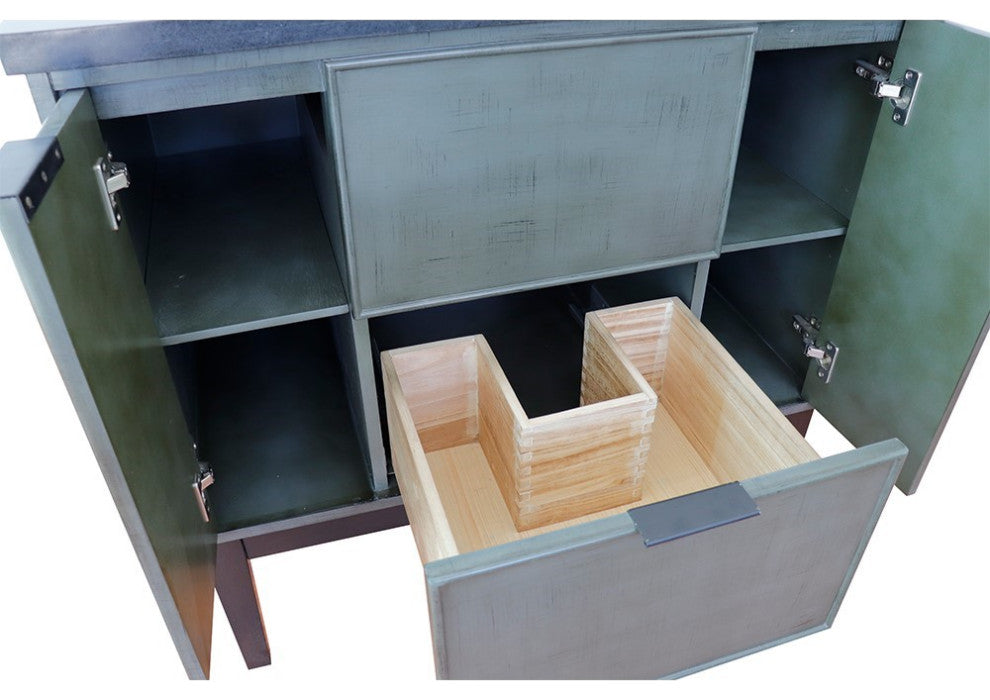 37" Single Vanity, Linen Gray Finish With Gray Granite Top And Rectangle Sink