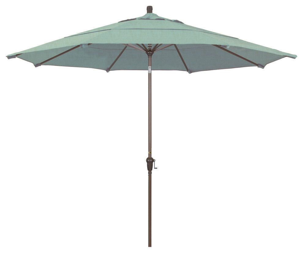 11' Champagne Auto-Tilt Crank Lift Aluminum Umbrella, Sunbrella, Spa