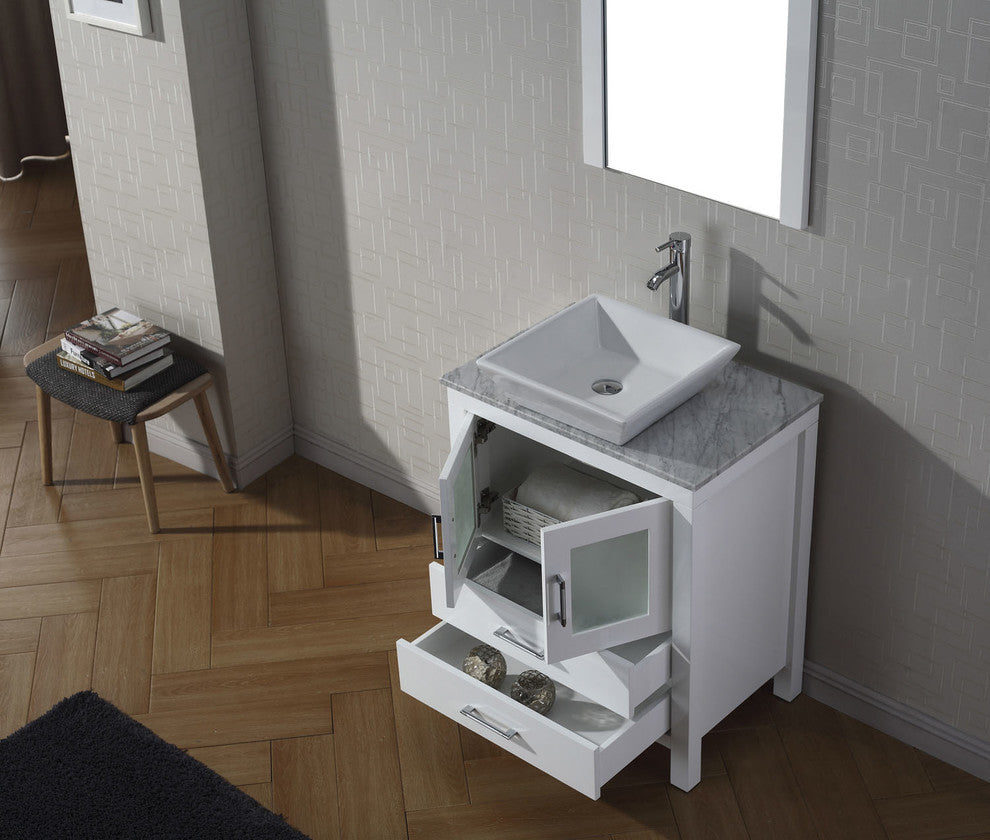Virtu Dior 24" Single Bathroom Vanity, White With Faucet and Mirror