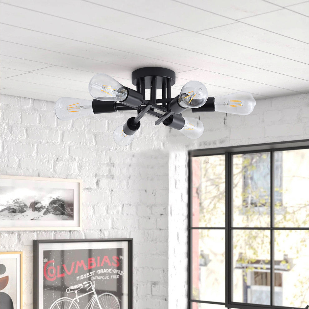 Black 6-Light Unique Sputnik Semi Flush Mount Light