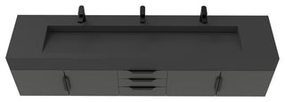 CastelloUSA Nile 84" Wall Mounted Bathroom Vanity Set, Black, Black Top, Black Handles